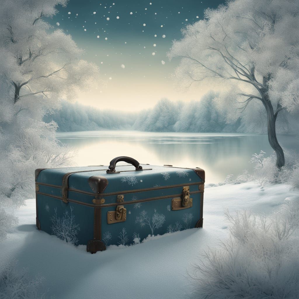Ethereal Winter Wonderland Inside Vintage Suitcase
