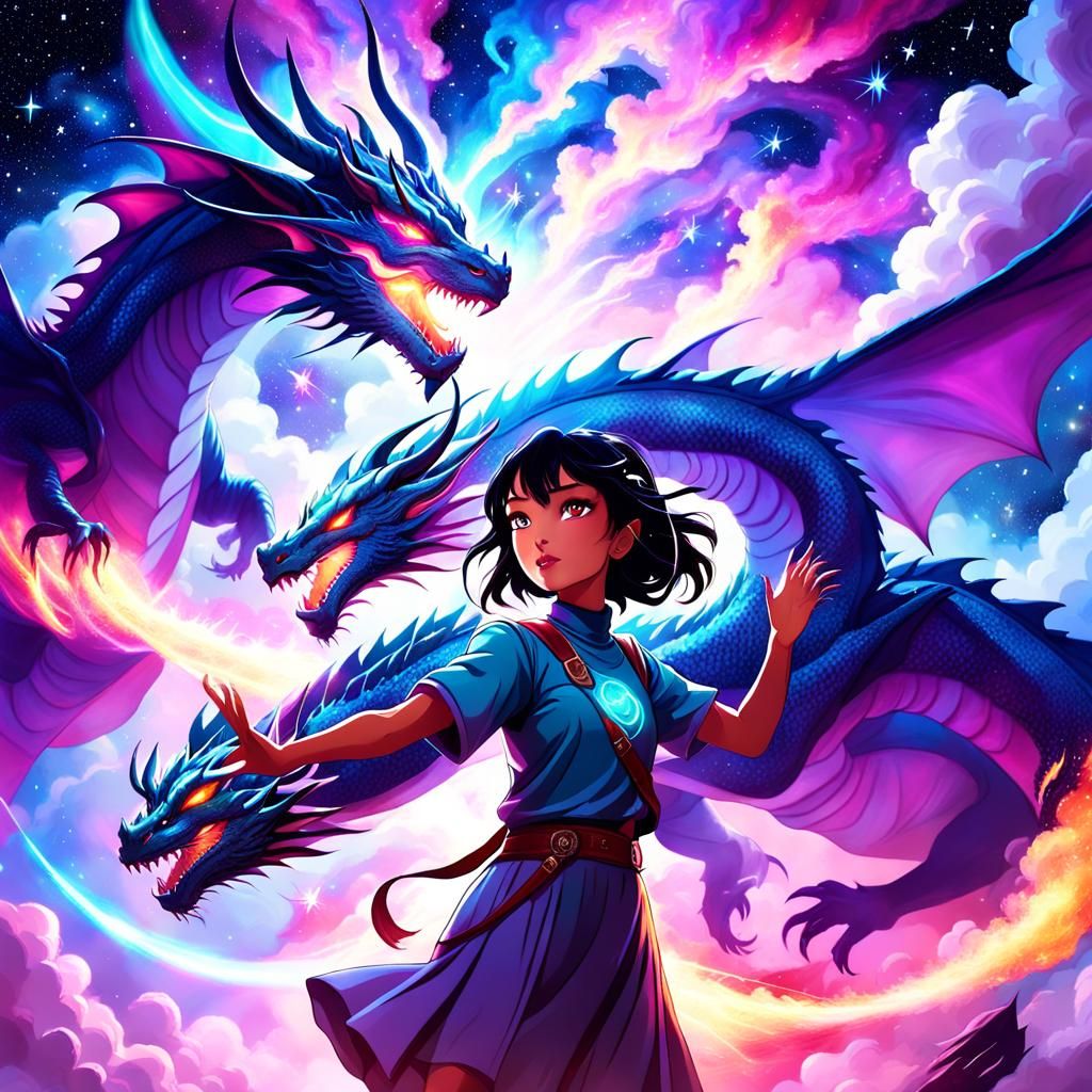 Dragon Girl Rescues Teens in Cosmic Sky