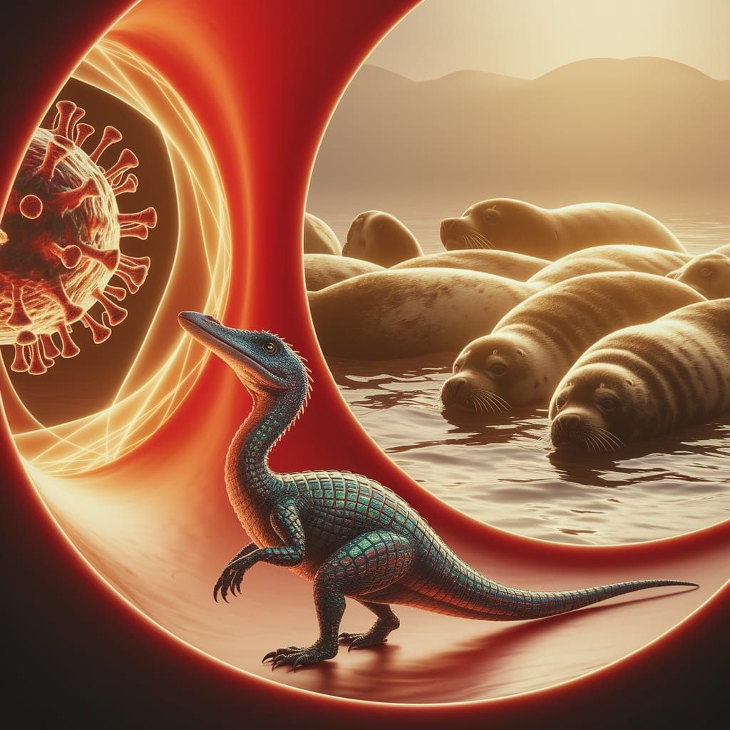 Dynosaur baby with virus and seals