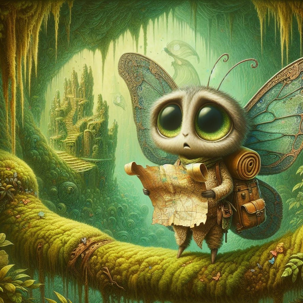 Bewildered Explorer Butterfly Gazing at Crumpled Map