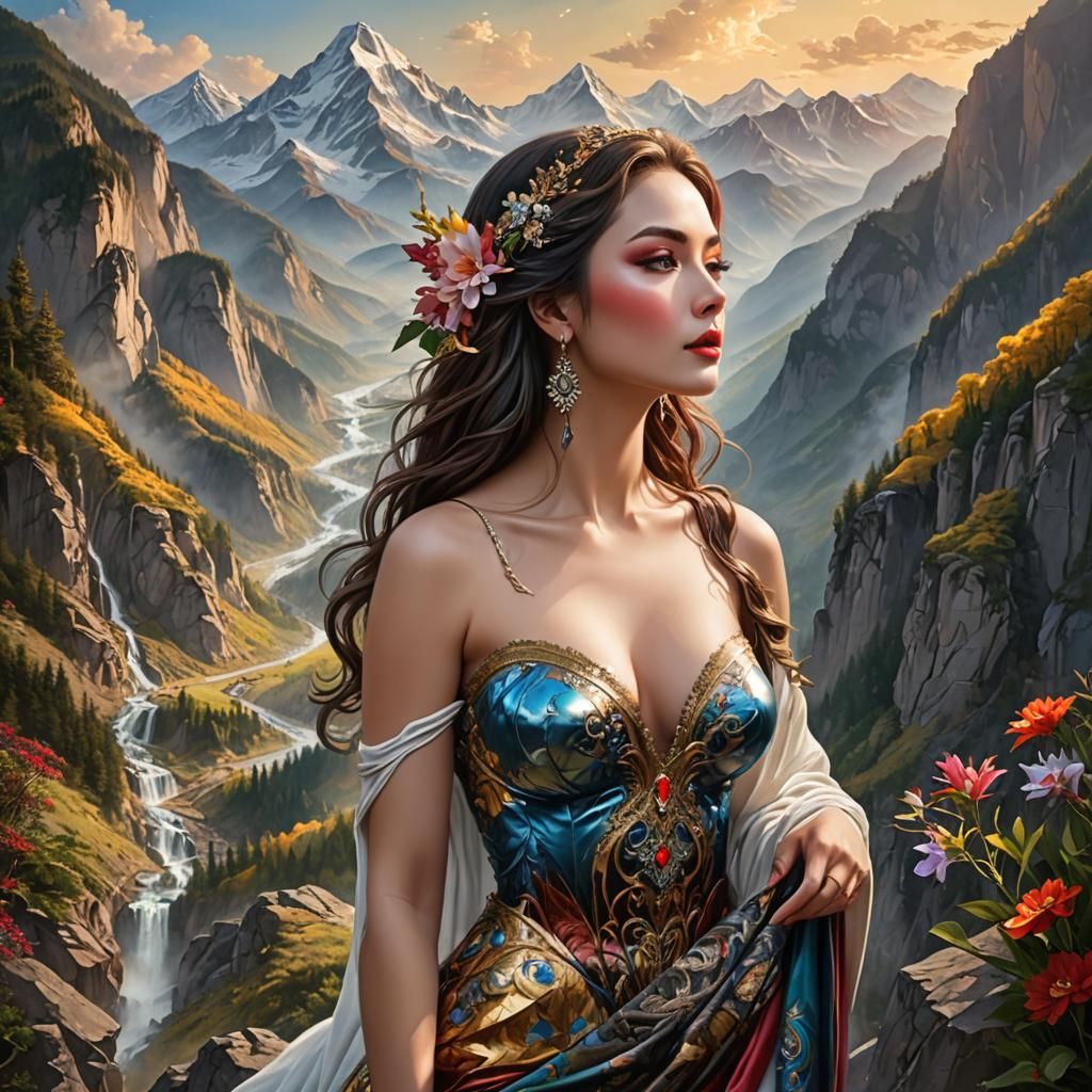 Hyperrealistic Mountain and Valley Landscape