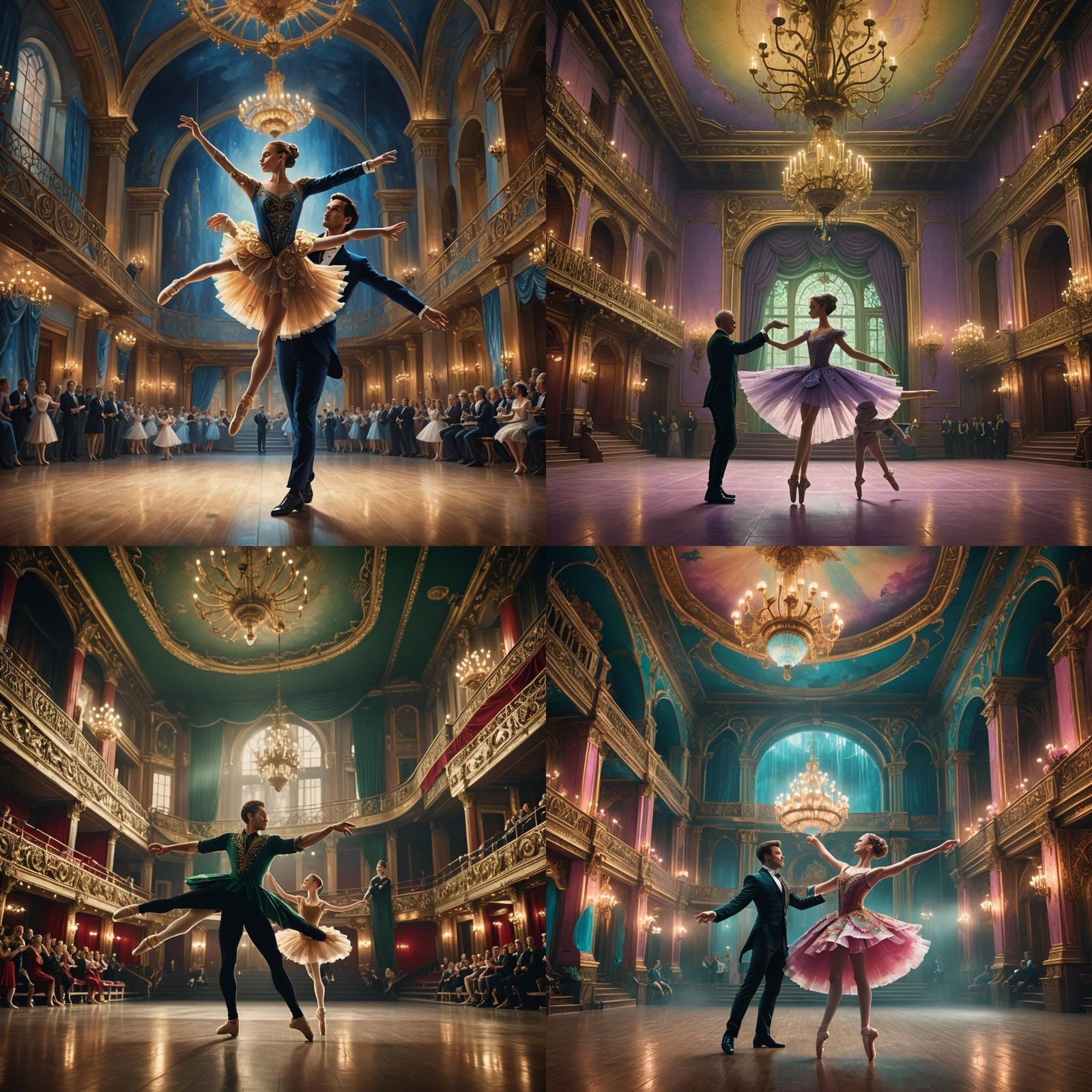 Ballet Dancers Rehearse on Stage in Digital Painting