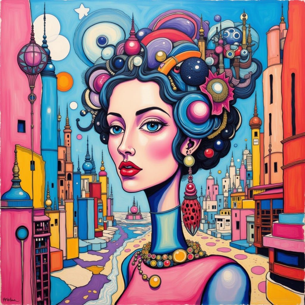 Woman in Fantasyland with Beachy Hair and Jewelry