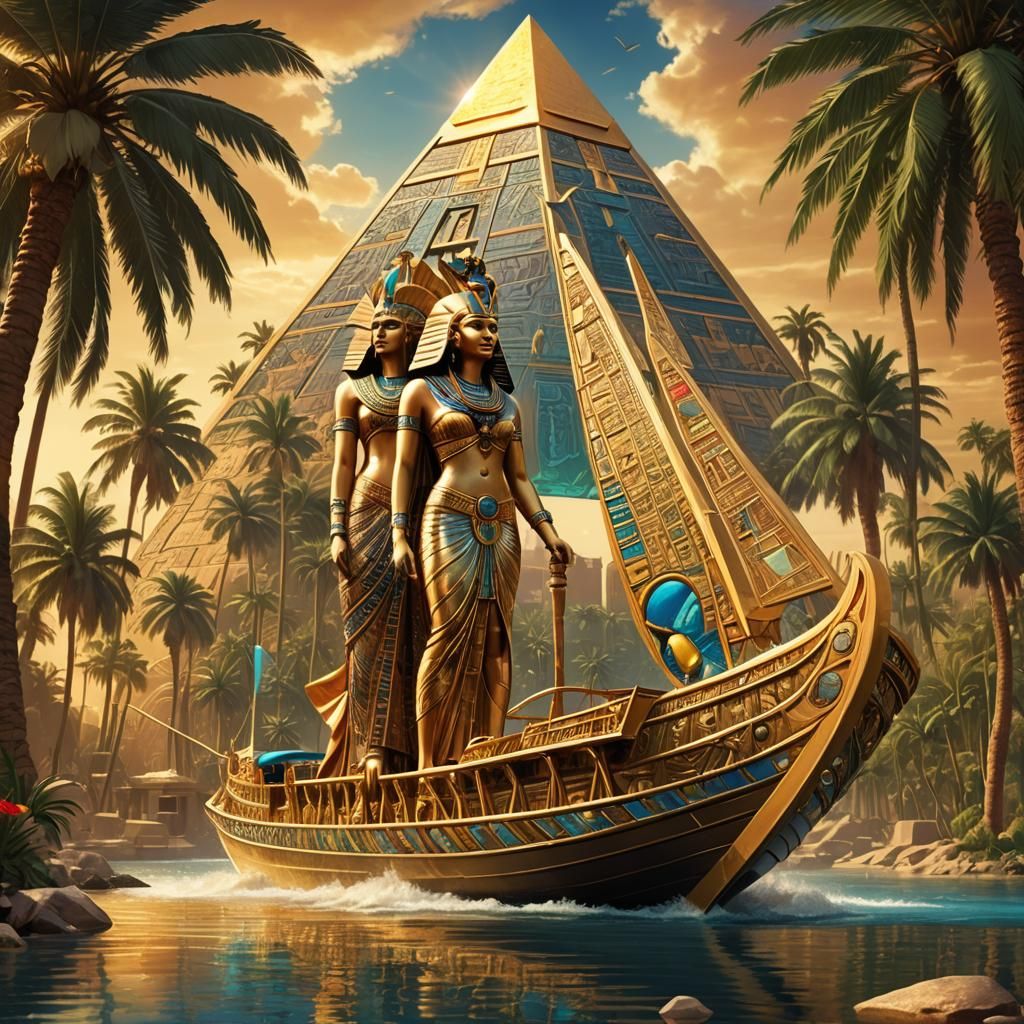 Egyptian Pharaoh and Queen in Art Nouveau Style