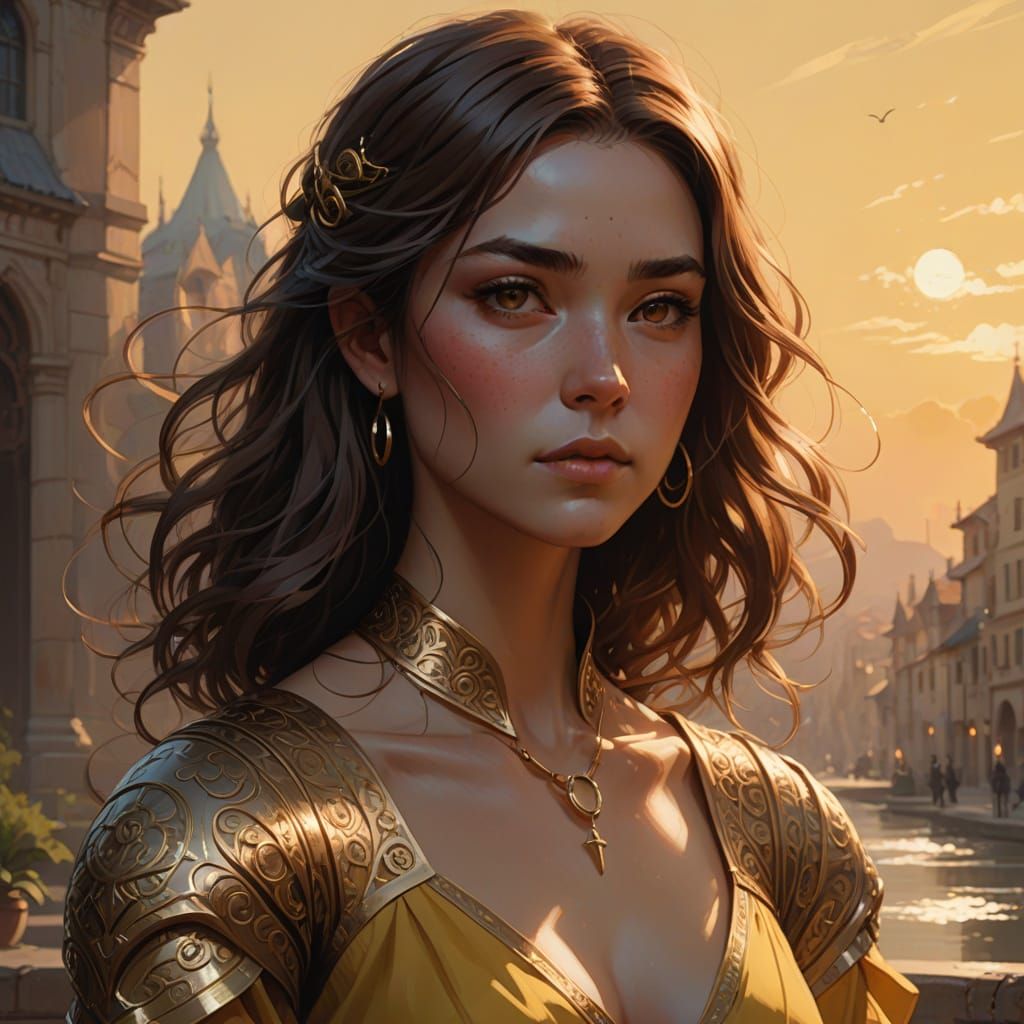 Concept Art Waist Portrait of a Girl in a Yellow Dress