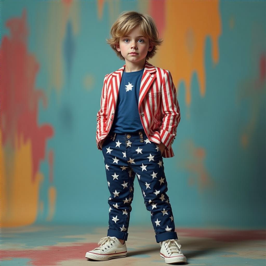 Hyperrealistic Boy in Patriotic Suit