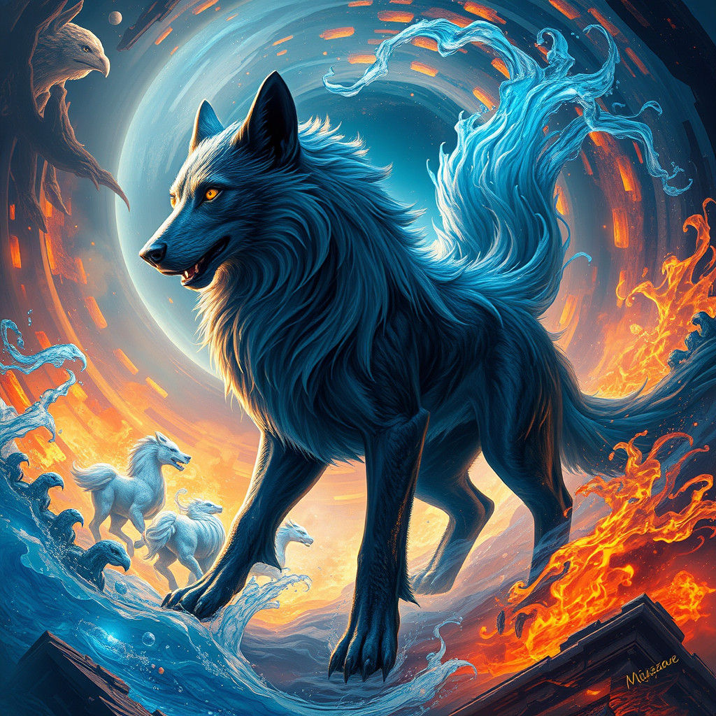 Elemental Canine in Dreamlike Environment