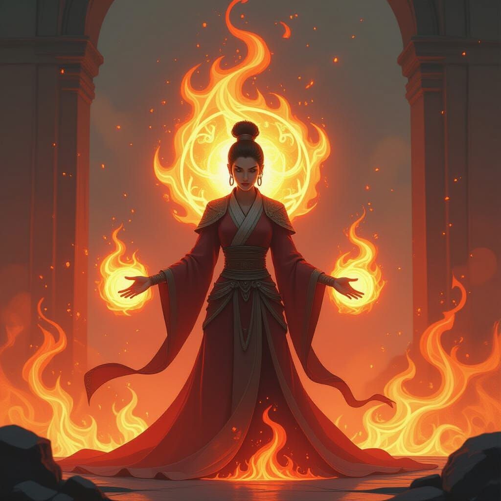 Mystical Flame Being in Futuristic Style