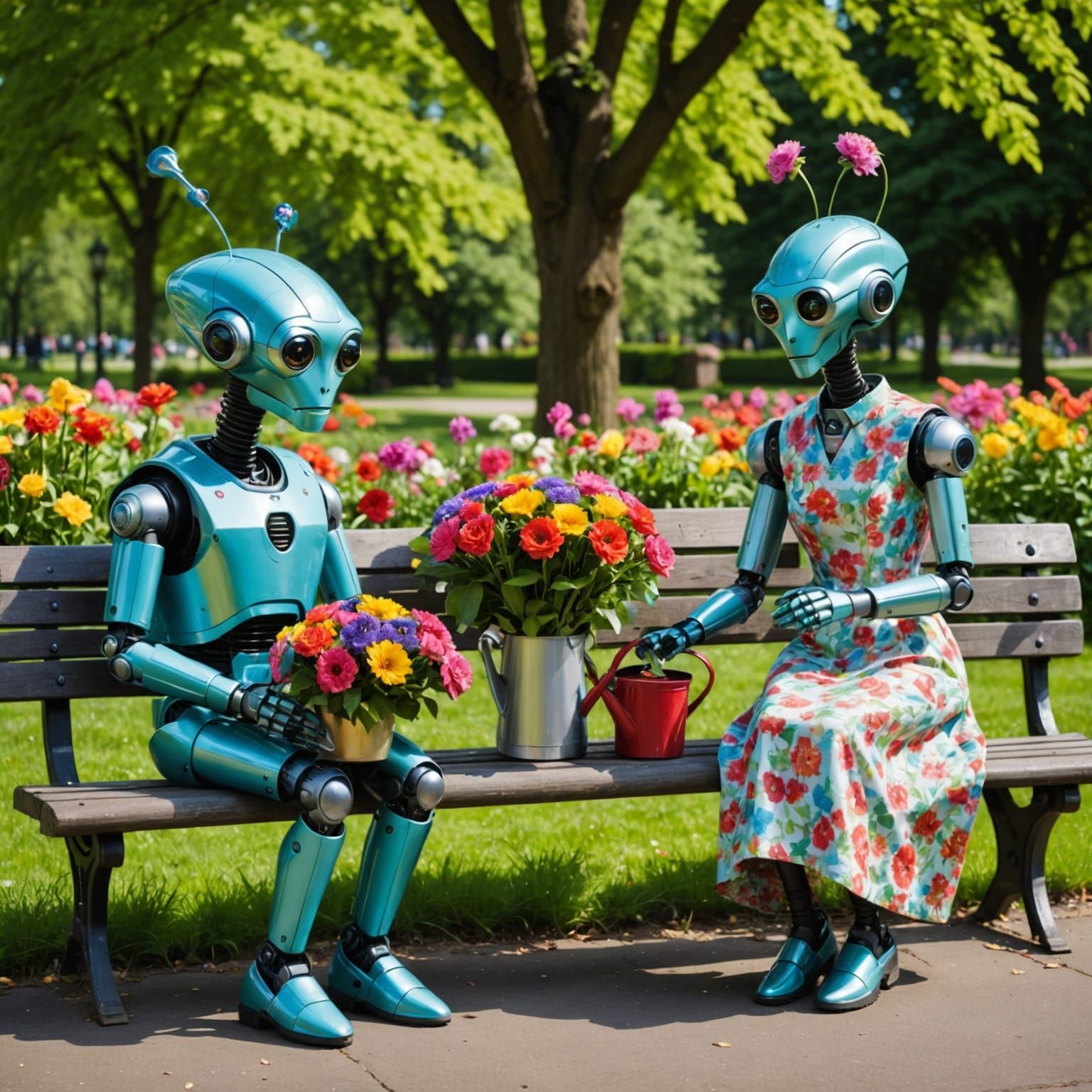 Robot Gardeners Offer Alien Flowers to Elderly Woman