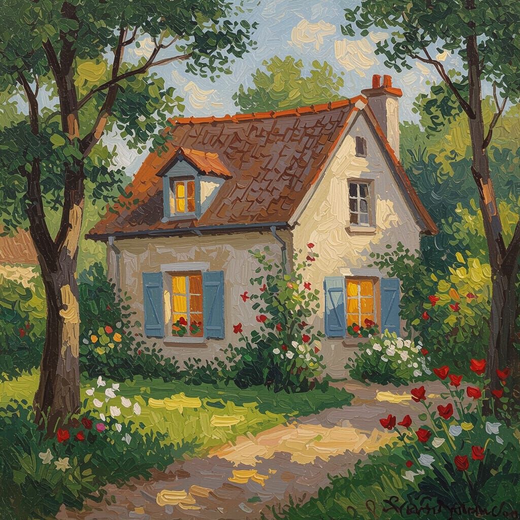 Cozy Impressionist House Surrounded by Lush Garden