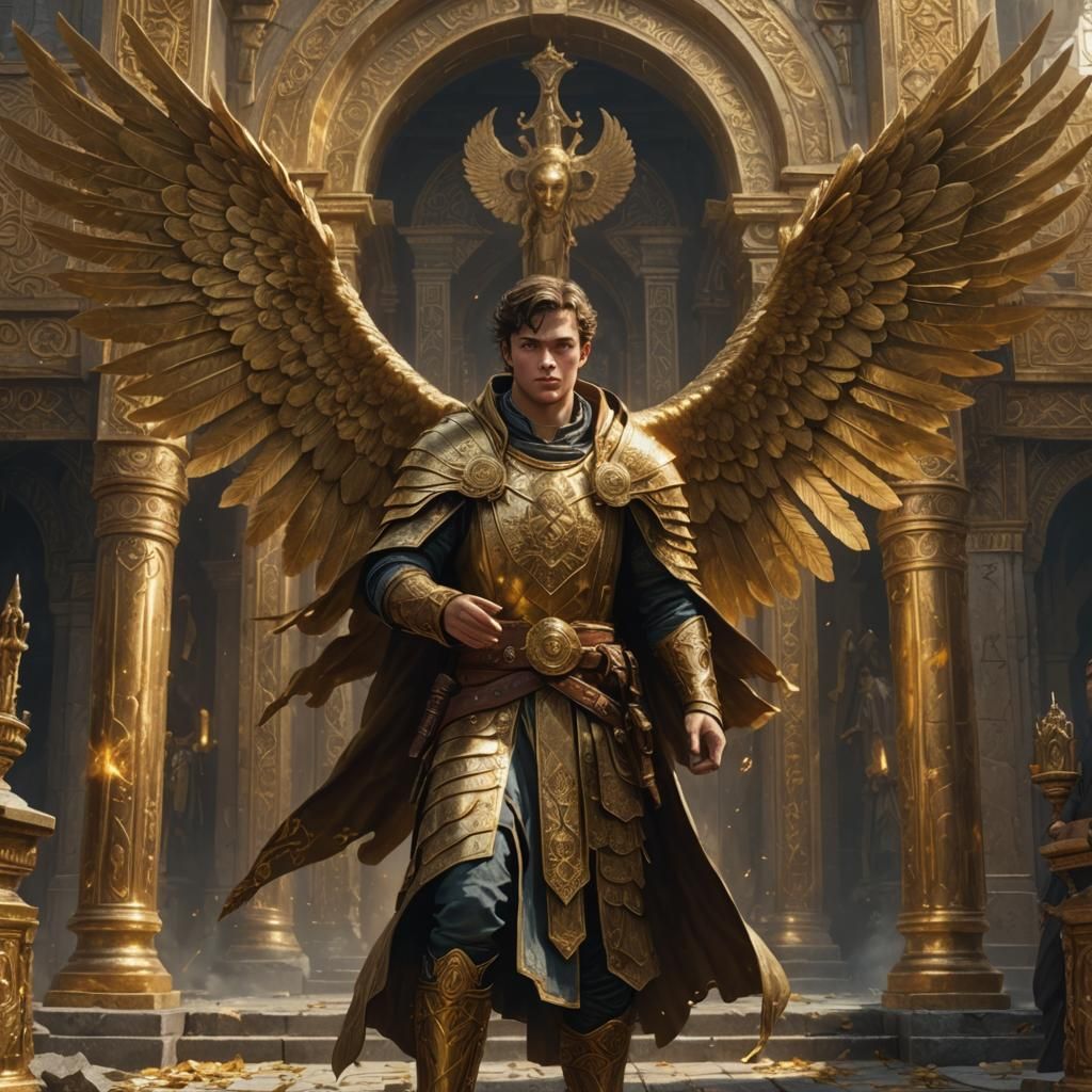 Winged Aasimar Cleric in Slavic Temple: Digital Painting