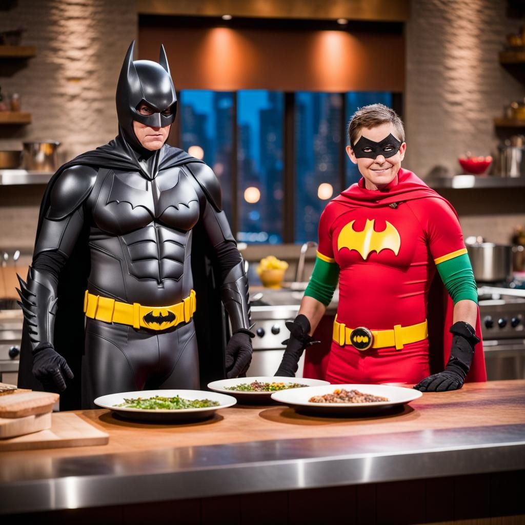 Batman and Robin on Chopped: Food Network