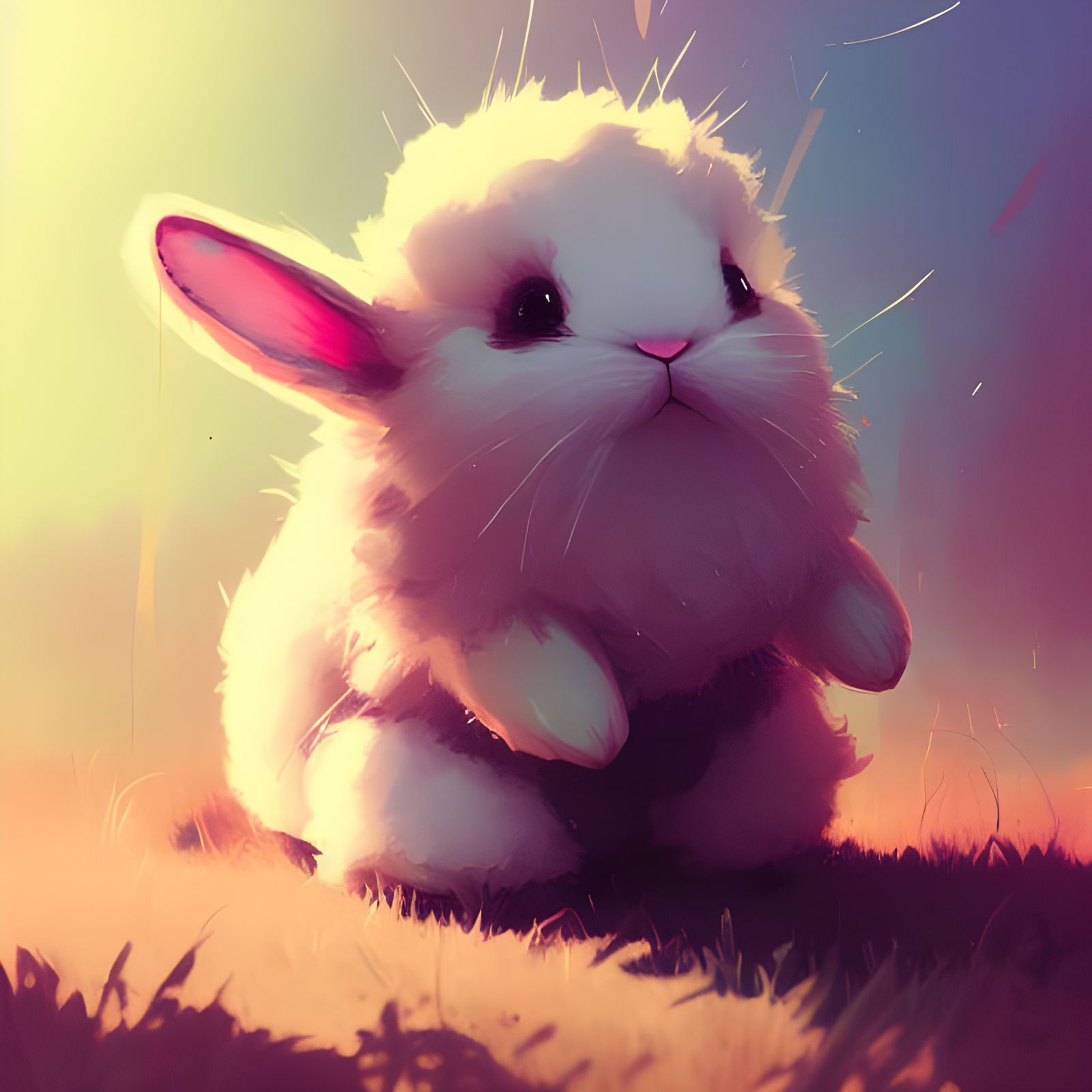 Fluffy Bunny Portrait in Digital Art Style