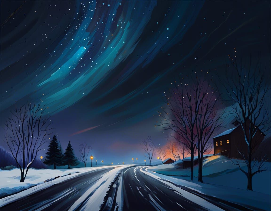 Winter Road Constellation: Impressionistic Brushstrokes