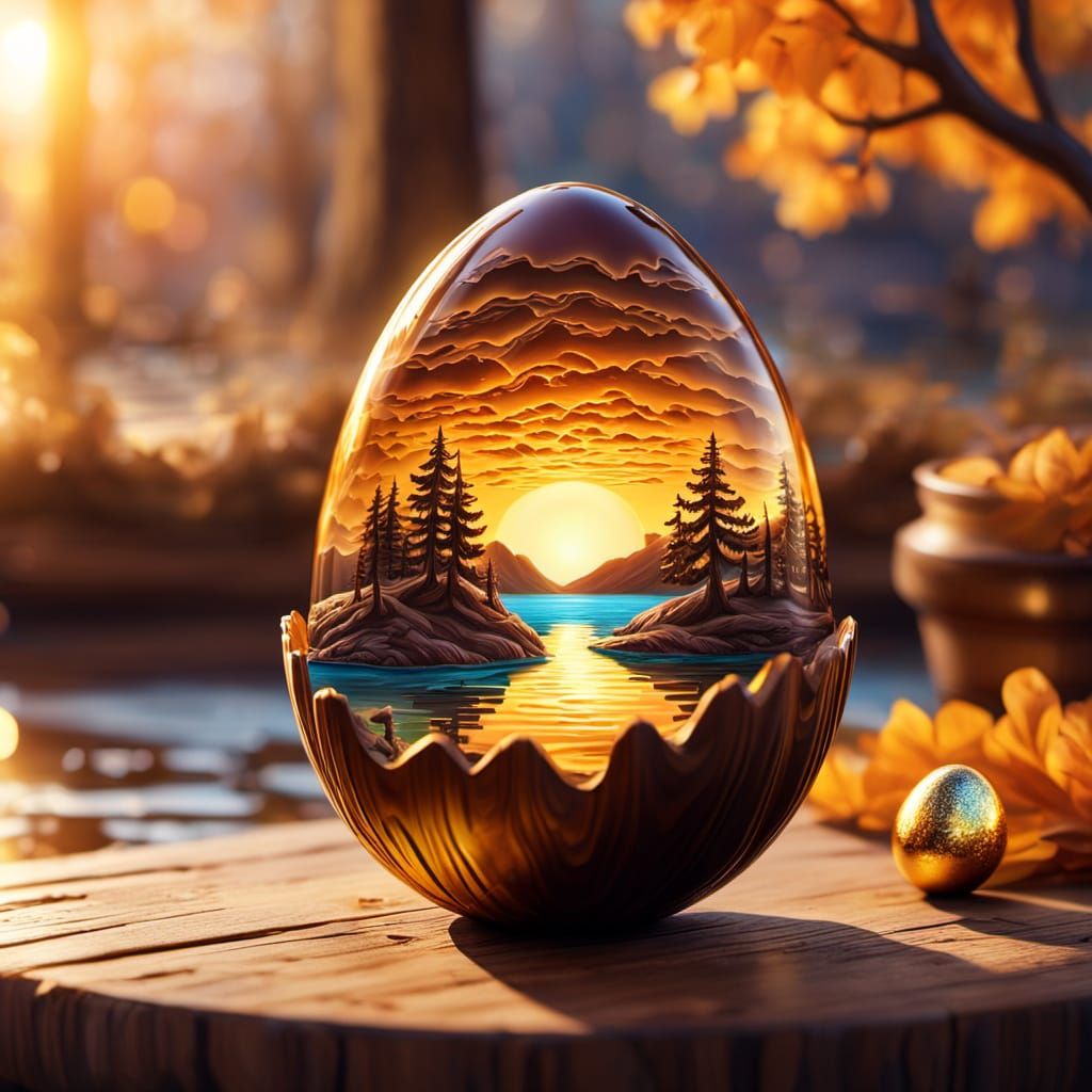 Miniature Landscape Inside Chocolate Egg: Oil Painting
