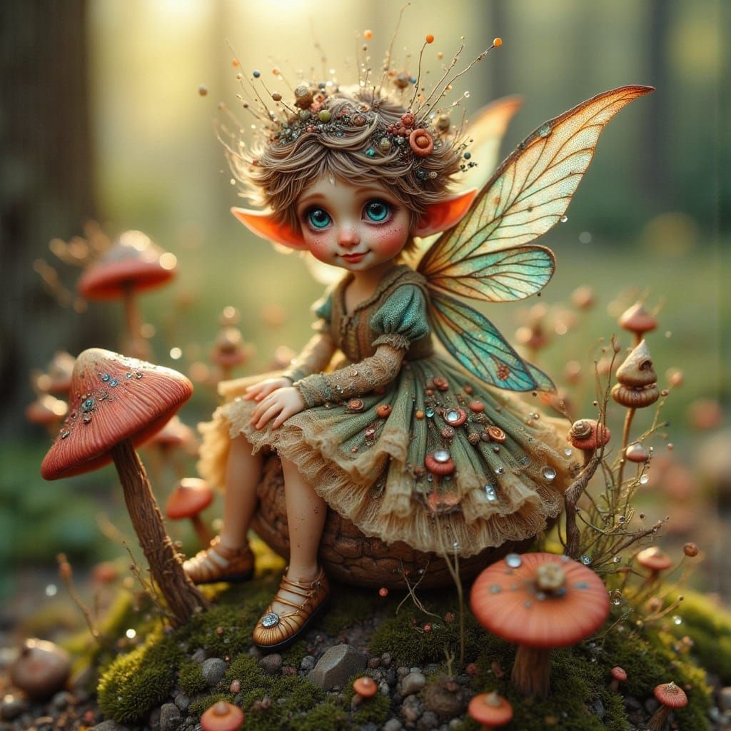 Tiny Fairy on Mushroom in Cinematic Style