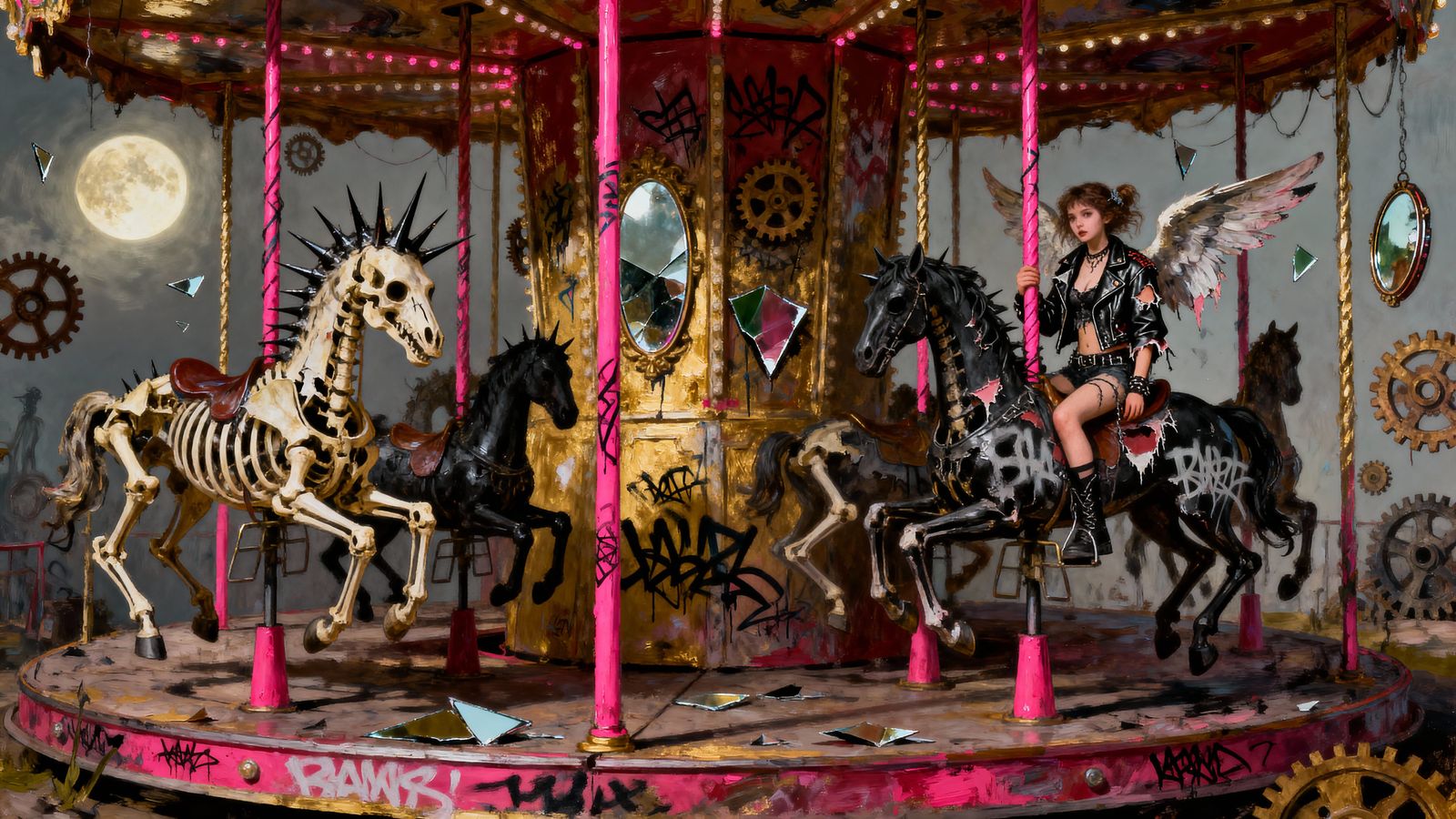 Punk Rock Fairy Carousel: Surreal Mixed Media Art