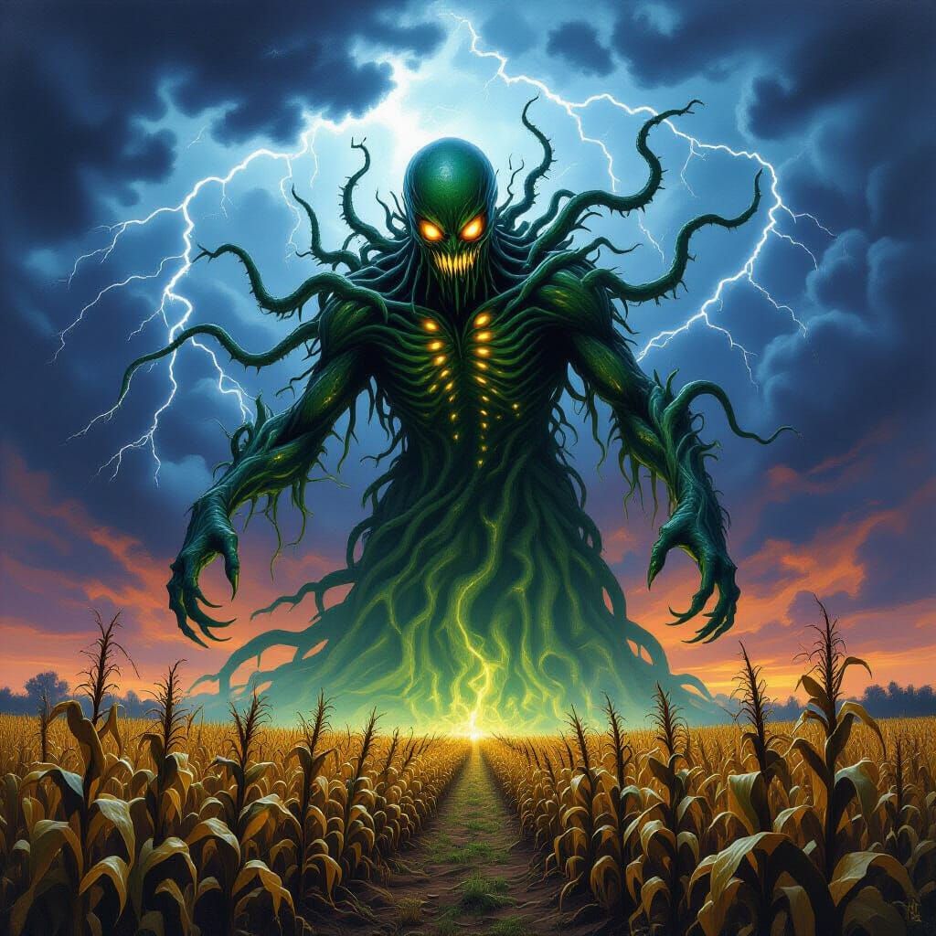 Colossal Eldritch Horror in Dark Fantasy Oil Painting