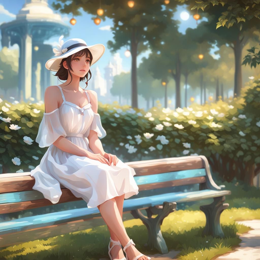 Anime Girl Portrait in Park with Dynamic Lighting