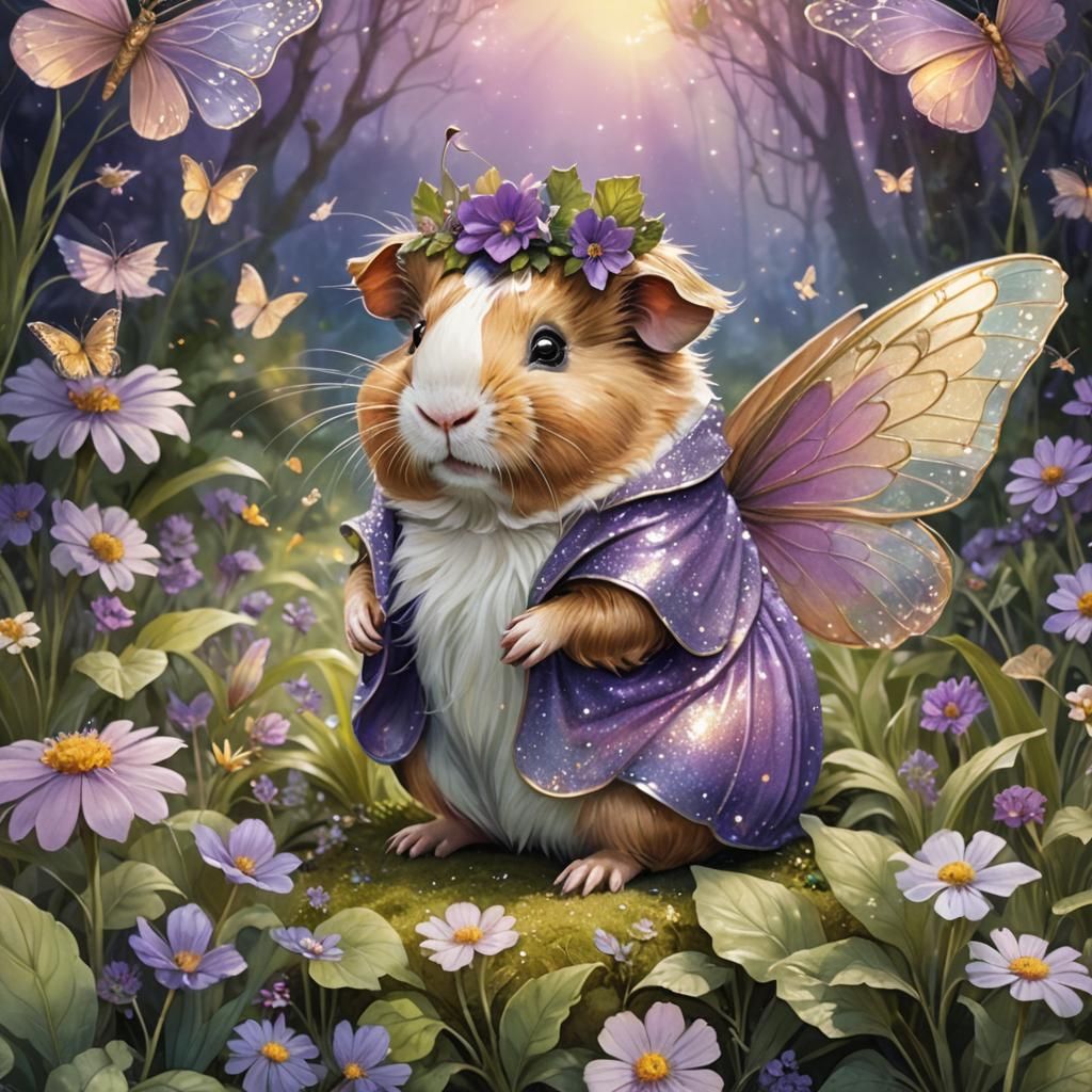 Guinea Pig Fairy in Whimsical Landscape