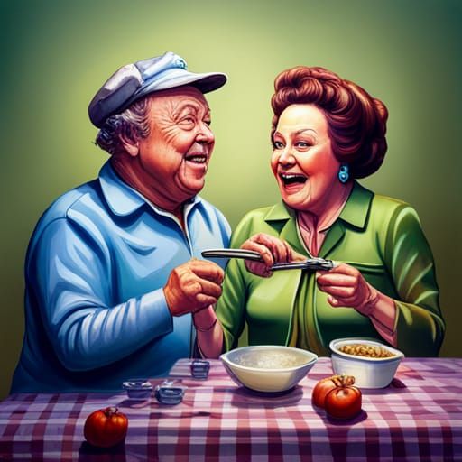 Archie and Edith Bunker Laughing: Hyperrealistic Concept Art