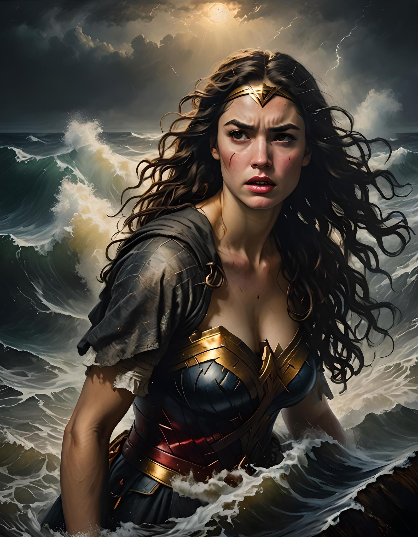 Wonder Woman Rising: A Gothic Oil Painting