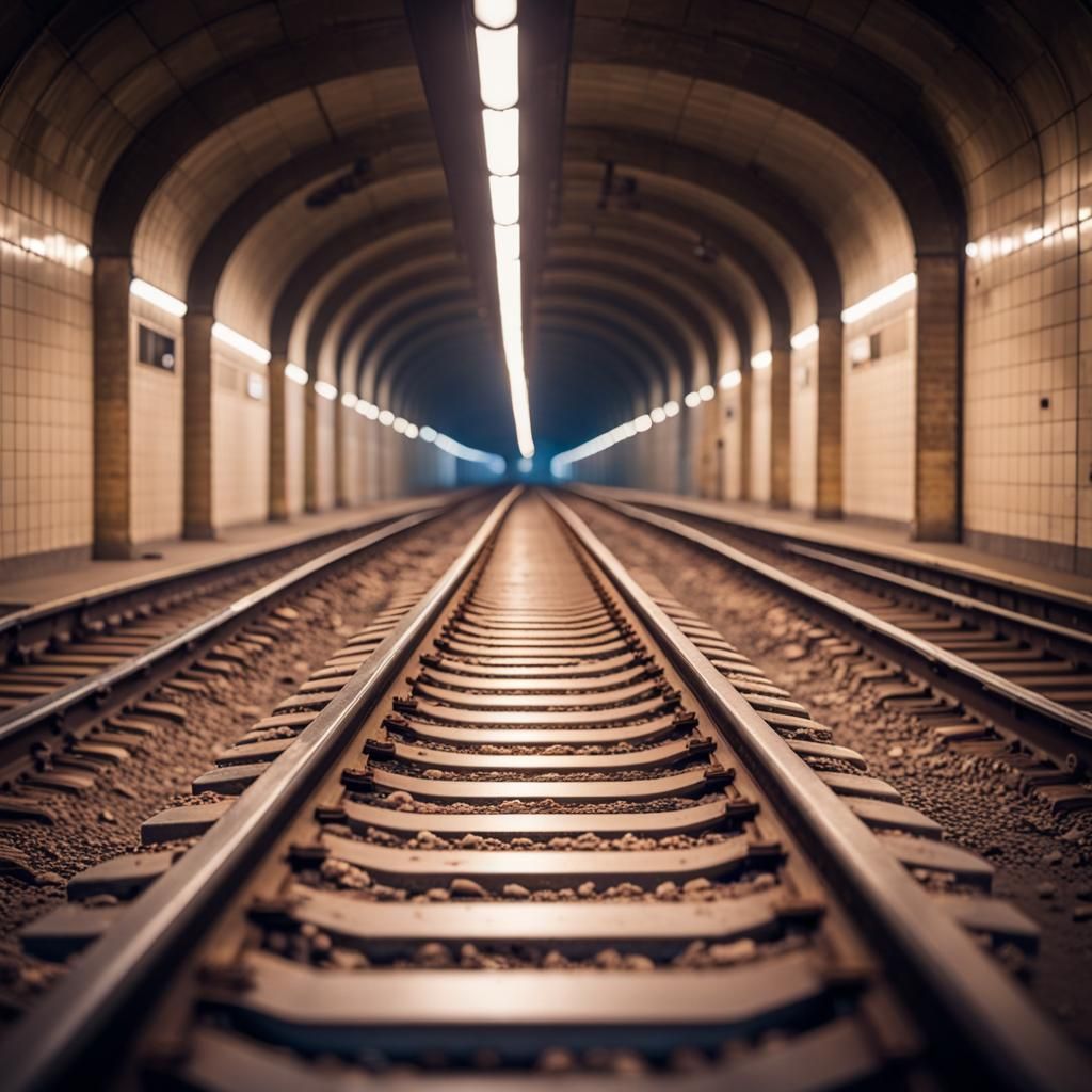 Creepy Subway Tunnel with Railway Tracks