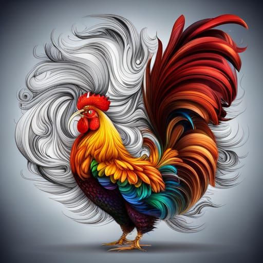 Exploding Rooster: Abstract Vector Fractal Art