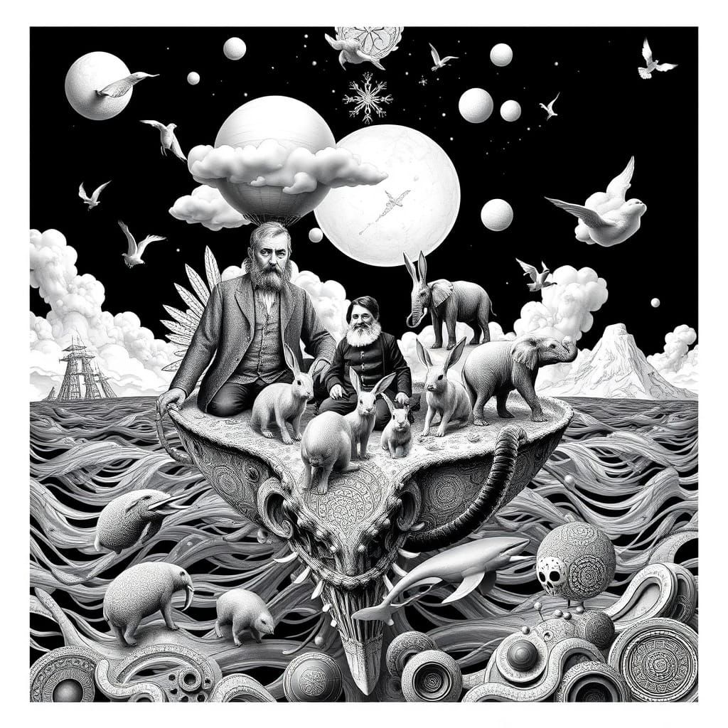 Jules Verne in a Dreamlike Nautilus Scene with Whimsical Cre...