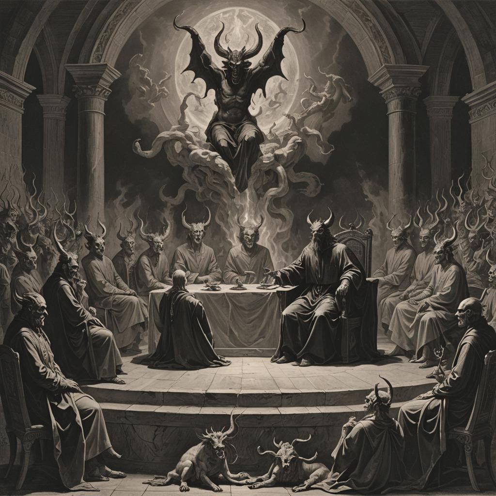 Satan presiding at the infernal council