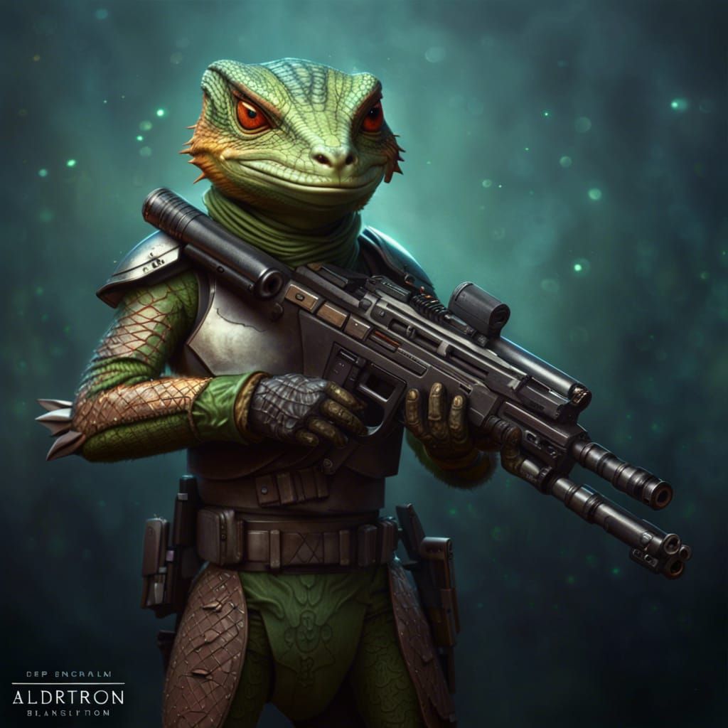 Lizard Warrior in Star Wars Armor, Detailed Fantasy Art