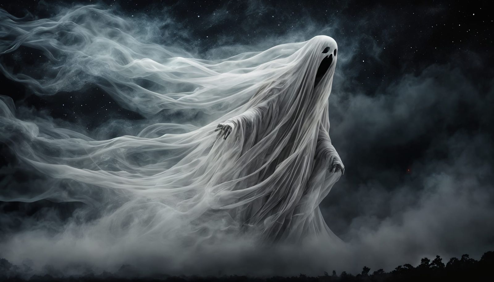 Ethereal Ghost Man in Motion Blur, Disintegrating into Misty...