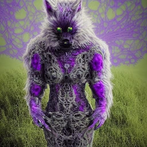 Slime Cyborg Werewolf in Fractal Lace Dress