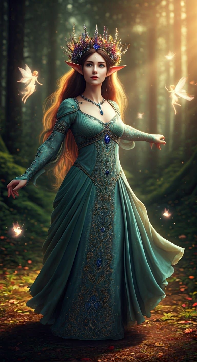 Regal Elf Princess in Enchanted Forest