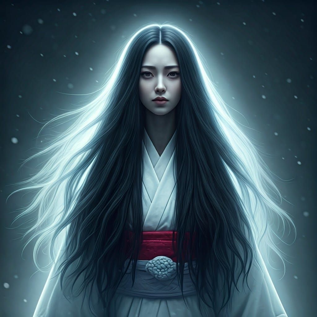 Ethereal Yuki Onna Portrait in Snowstorm