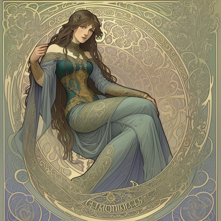 Art Nouveau Serpent Woman in Alphonse Mucha Style