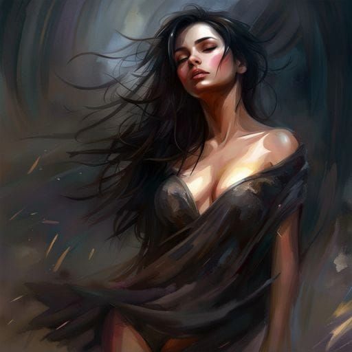 Sensual Dark-Haired Beauty in Royo Style