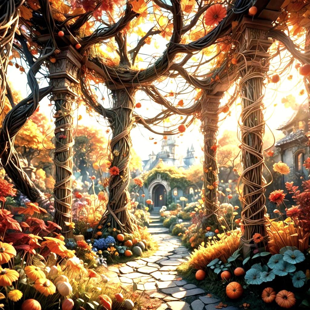 Autumn String Garden: Detailed Matte Painting