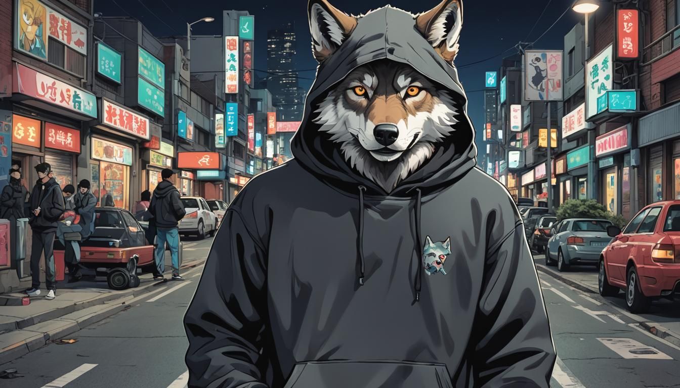 90s Anime Humanoid Wolf with Smartphone