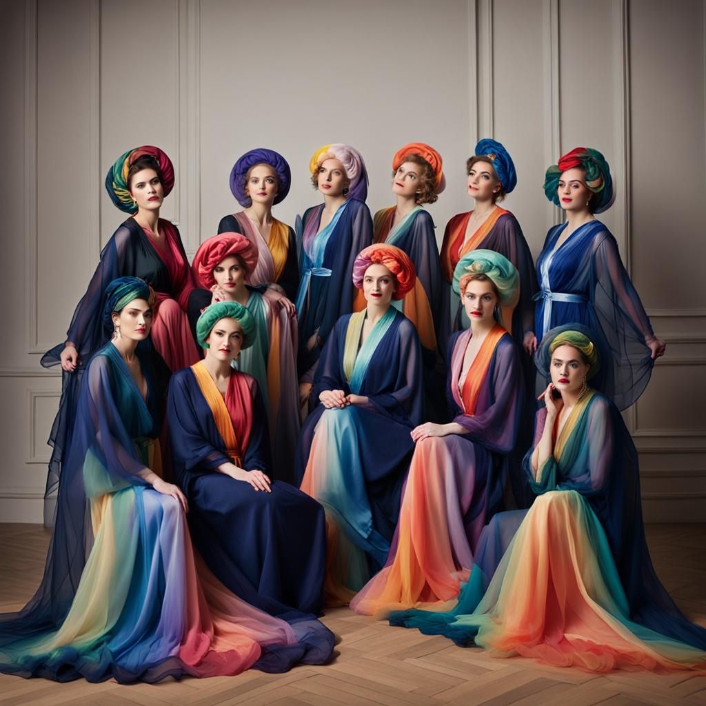 Rainbow Chiffon Muses in Satin Wonderland