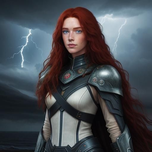 Red-Haired Beauty in Thunderstorm, Digital Painting