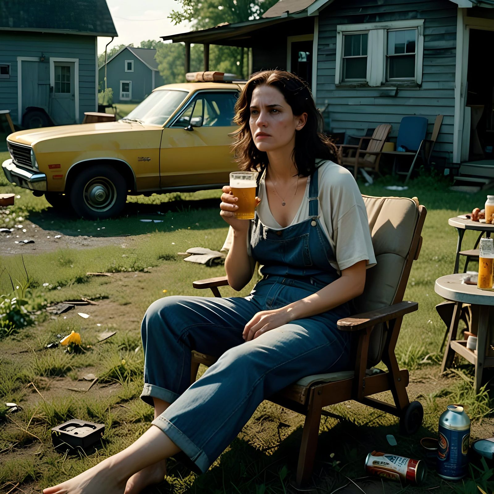 Woman Reclining in a Rundown Midwestern Setting