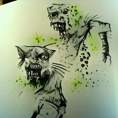 Feral Zombie Cat Ink Drawing
