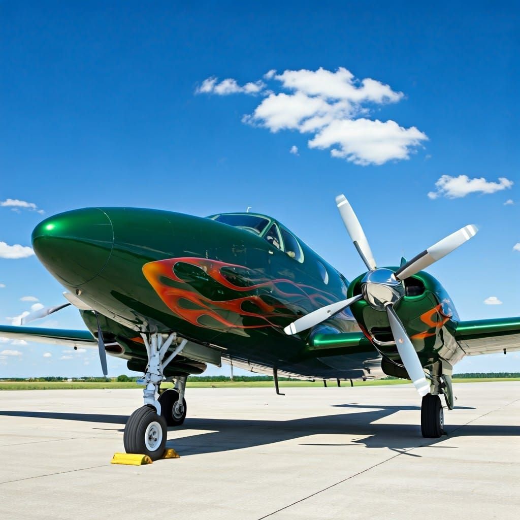 Retro-Futuristic Twin Engine Airplane on Airport Tarmac
