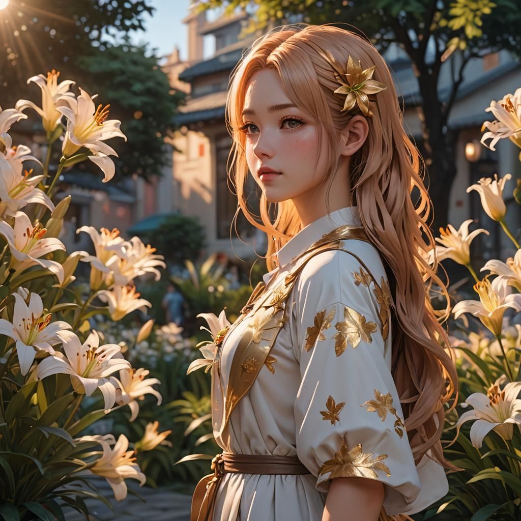 Girl with Lily Hair in Anime Style