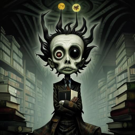 Disturbing Zombie Librarian in Art Brut Style