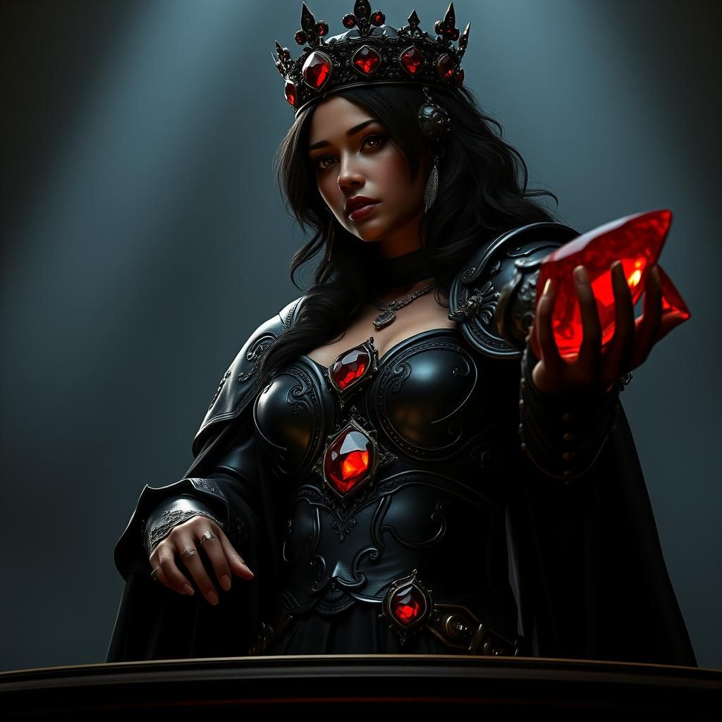 Majestic Dark Queen on Chessboard, in Fantasy Art Style