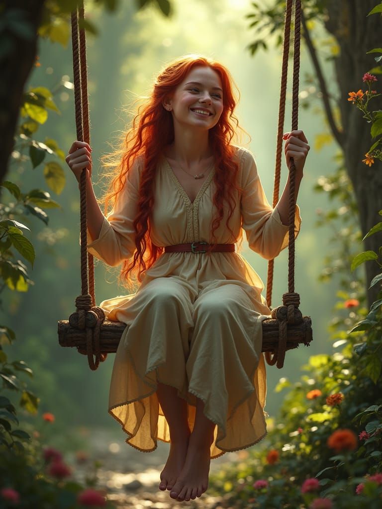 Redhead Girl in Swing: Fantasy Concept Art