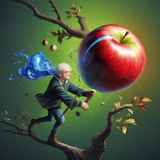 Newton's Apple: A Hyperrealistic Splash Art Moment