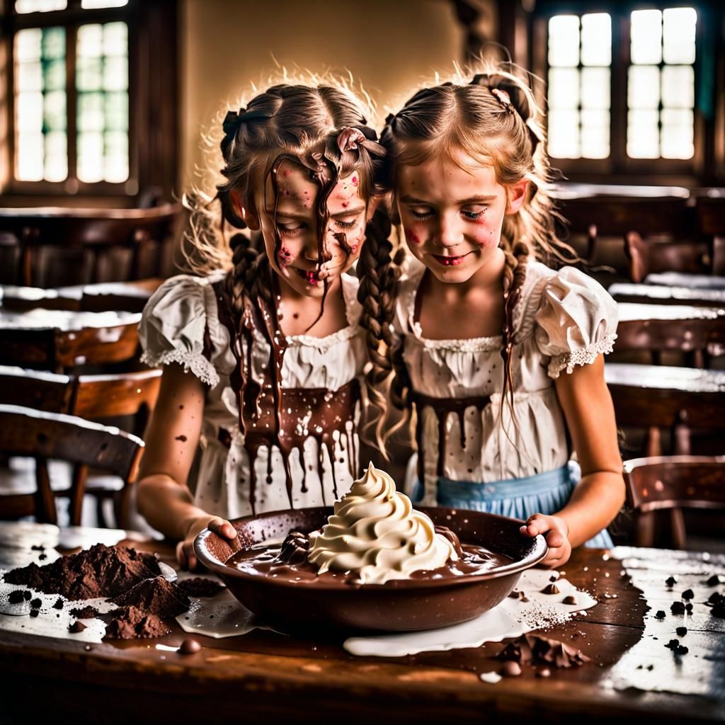 Two Friends making a Chocolate Dessert
